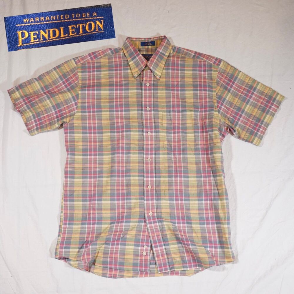 Pendleton Button Up Short Sleeve Plaid Shirt Madr… - image 1